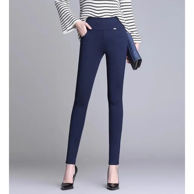 New S-6XL Micro Pants Trousers High Waist Large Size Stretch Tights Women High Waist Straight Pants Work Pants Trousers