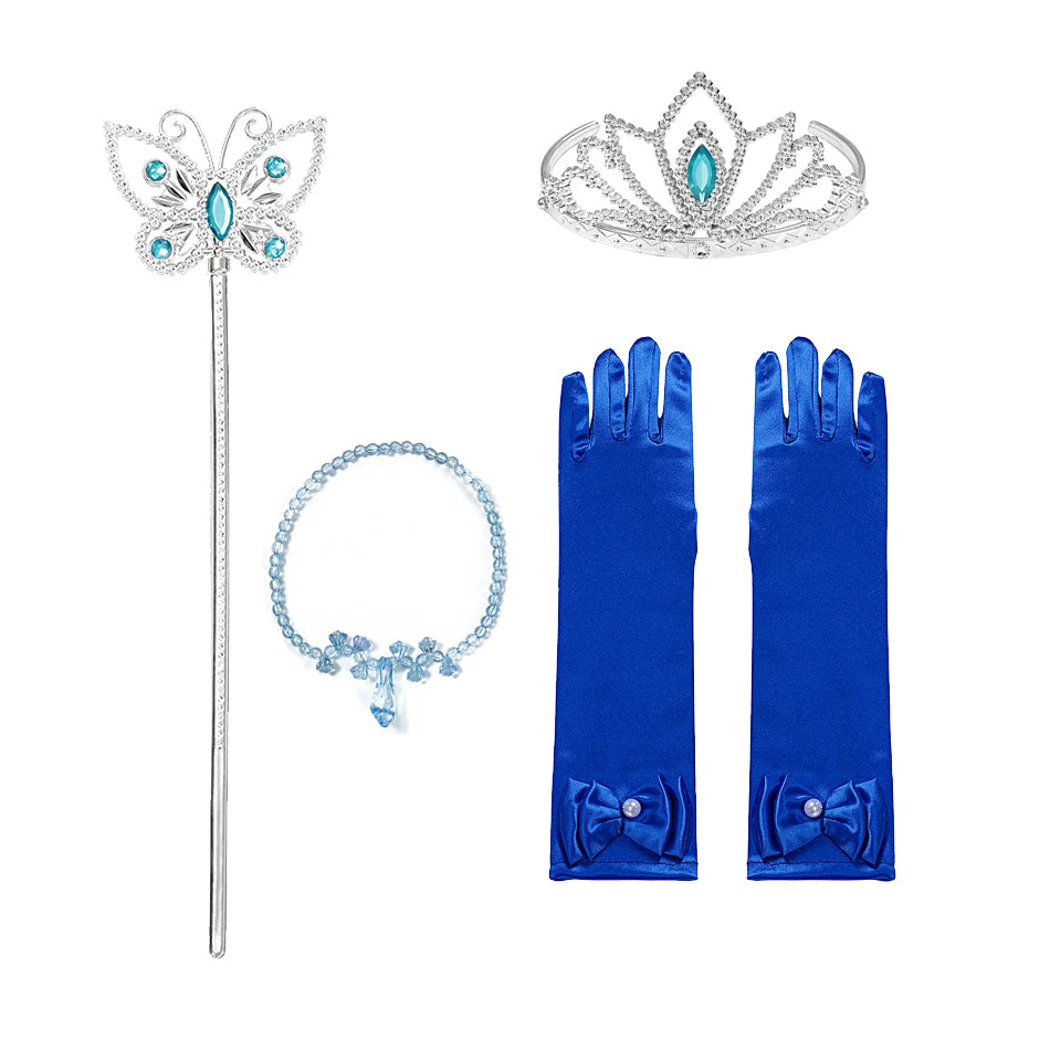 Girl Princess Costume Accessories Gloves Wand Crown Jewelry Set Princess Wig Braid Princess Dress Costume Cosplay Accessories