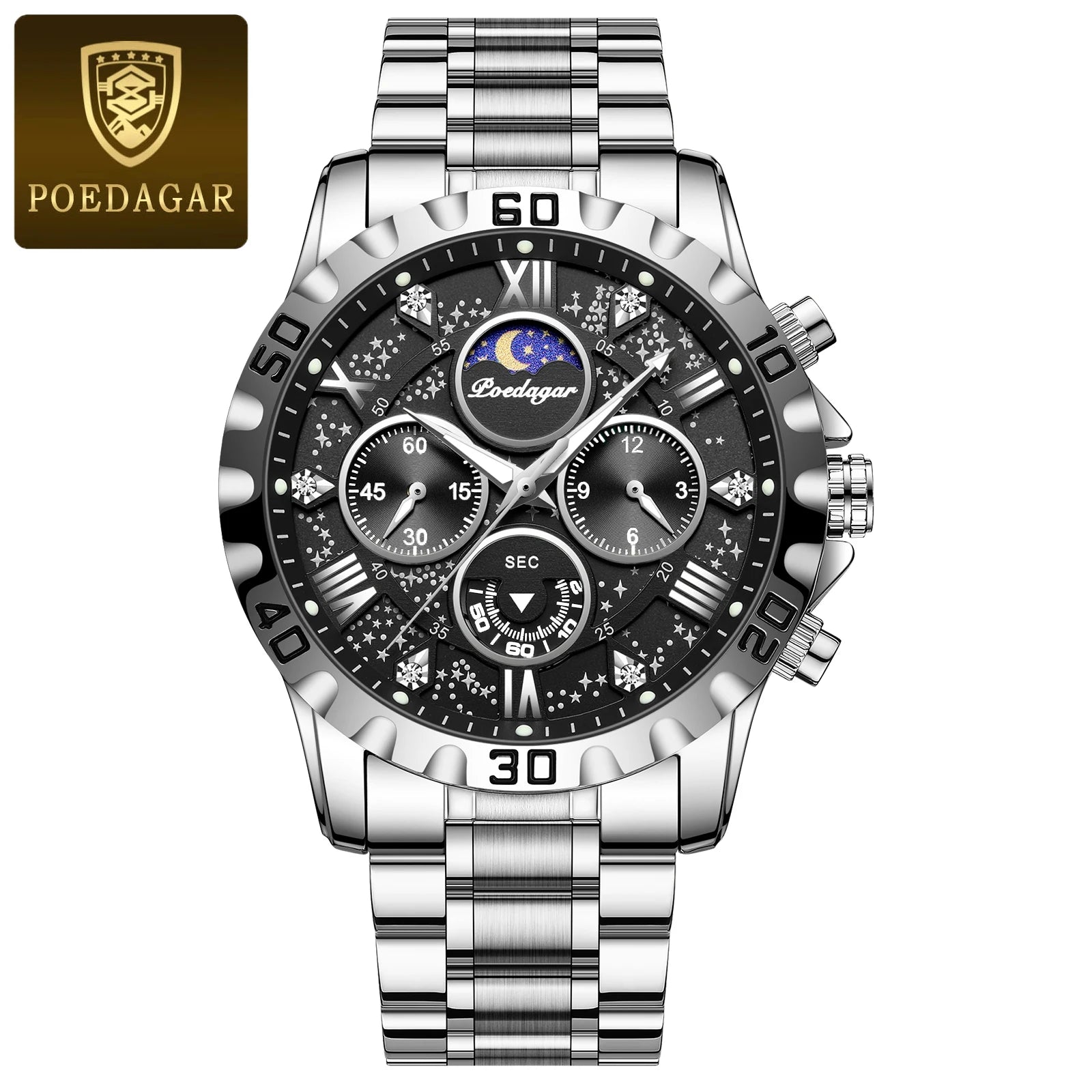POEDAGAR Luxury Fashion Man Watch Waterproof Luminous Chronograph Men Watch Stainless Steel Sports Military Quartz Men's Watches