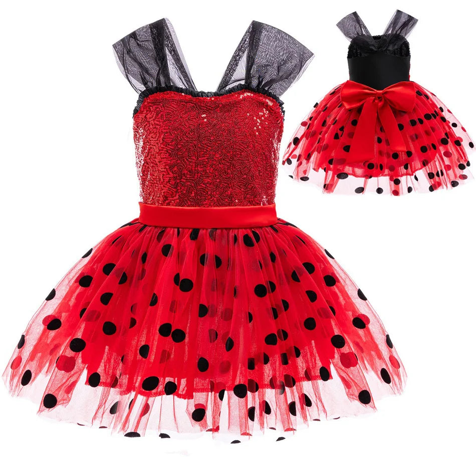Children Ladybug Cosplay Costume Kid Marinette Halloween Outfit Christmas Fancy Party For Girl Red Dot Dress Suits Birthday Gift