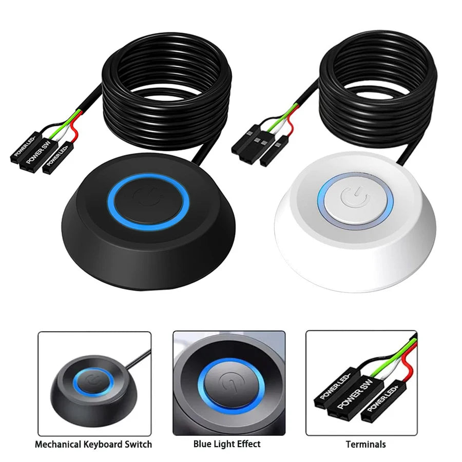 1.8M Computer Desktop  Extension Cable Switch Round Startup Switch Home Office PC Motherboard External Start Power On/Off Button