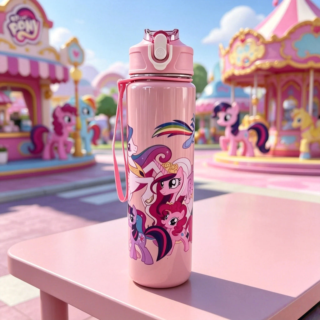 New Plastic Water Bottle with Cute Pony Cartoon Prints,High-Grade Material,Durable & Reusable, Leakproof,Sports,Lightweight Gift