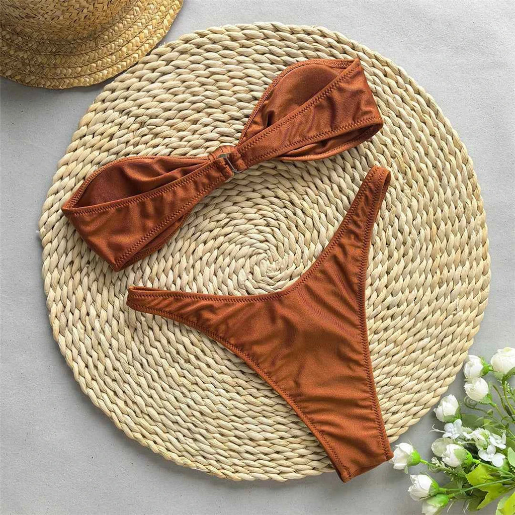 Bandeau Knotted Brazilian High Cut Bikini Women Swimwear Female Swimsuit Two-pieces Bikini set Bather Bathing Suit Swim V5930