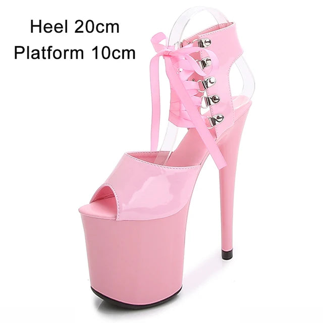Shoes Women Platform Pole Dance Sandals 15CM 17CM 20CM High Heels Patent leather Gladiator Ladies Sandals Thick Bottom Stripper