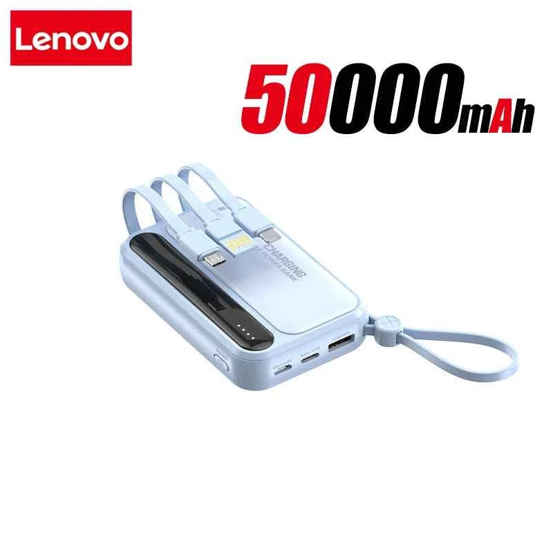Lenovo 120W 500000mAh Power Bank Large Capacity 4 In1 Cables Intelligent Digital Display Light Portable Powerbank For iPhone New