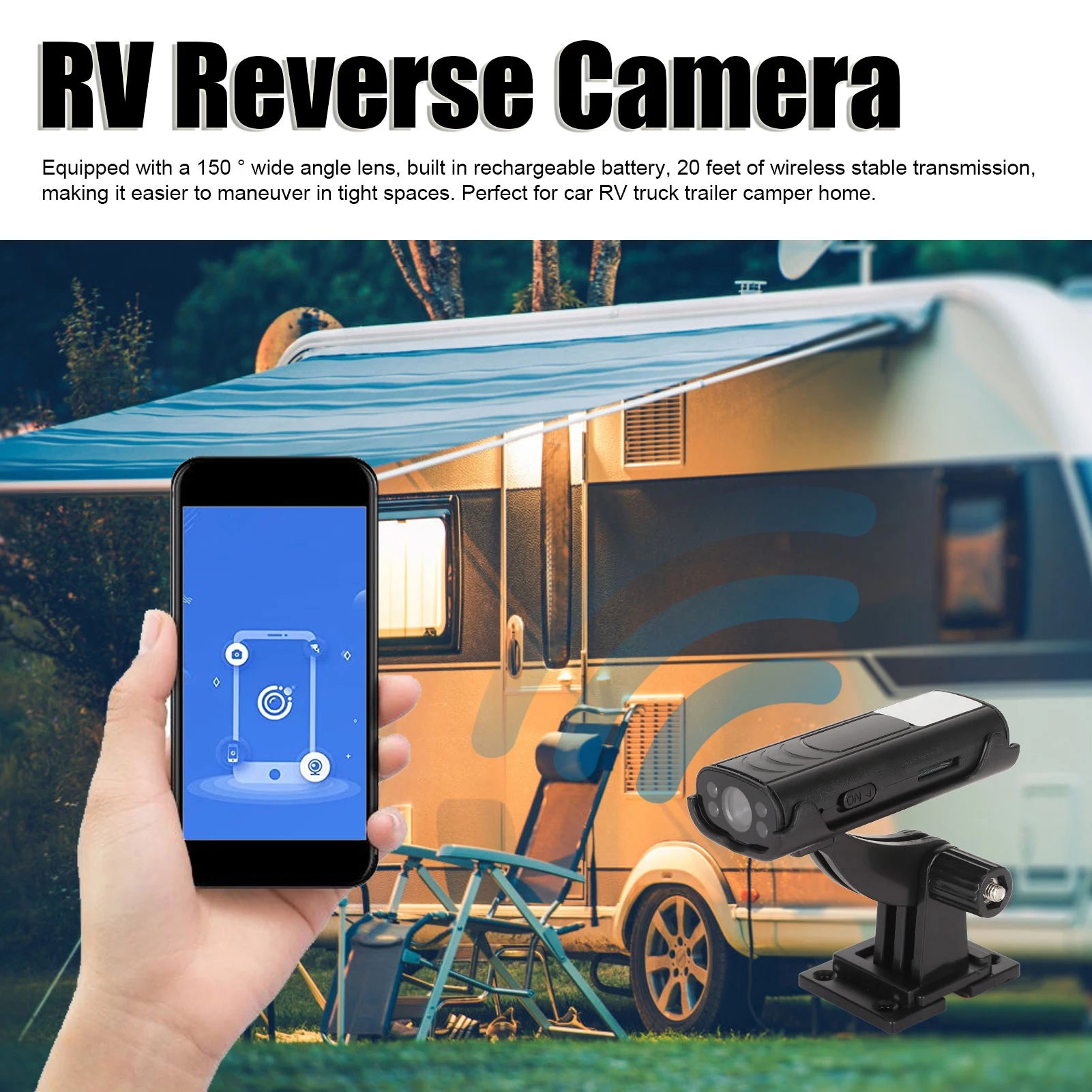 Reverse Hitch Guide Camera Waterproof Backup Camera 150° Wide Angle Night Vision for Car RV Truck Trailer Hom