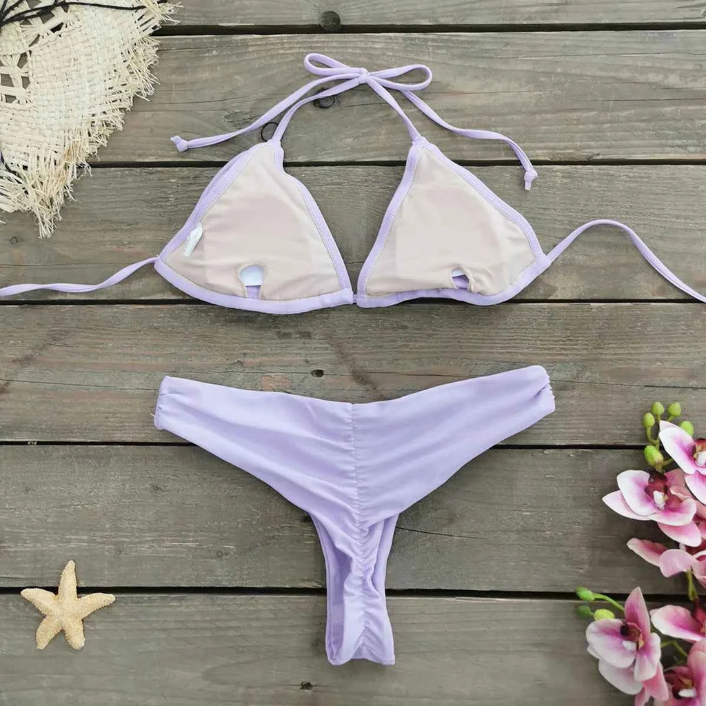 2025 New Bandage Stripes Brazilian Bikini Swimwear Women's Swimsuit Two Piece Set Female Sexy Lace up Mujer Beachwear Summer