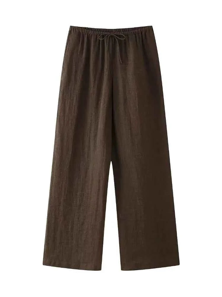 Willshela Women Fashion 2 Piece Set Solid Lace Up Shirts & Vintage Elastic Waist Trousers Feamle Chic Lady Pants Sets
