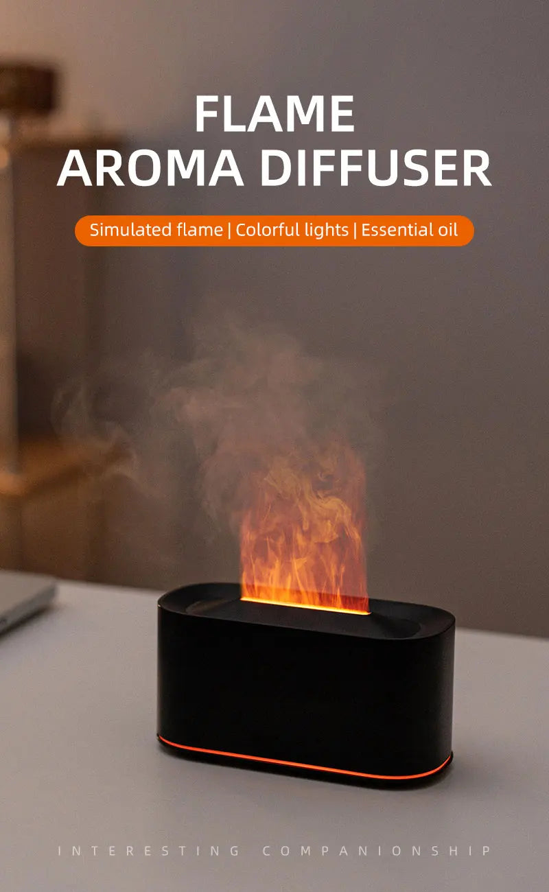Aromatherapy Diffuser with Flame Effect, Essential Oil Diffuser and Cool Mist Humidifier, Silent Humidifier for Home and Bedroom