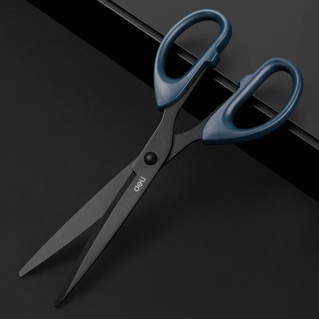 DELI Professional Office Scissors 180mm Heavy Duty Scissors with Black Blade Sharp Stainless Steel Cutting Tool for Paper Craft