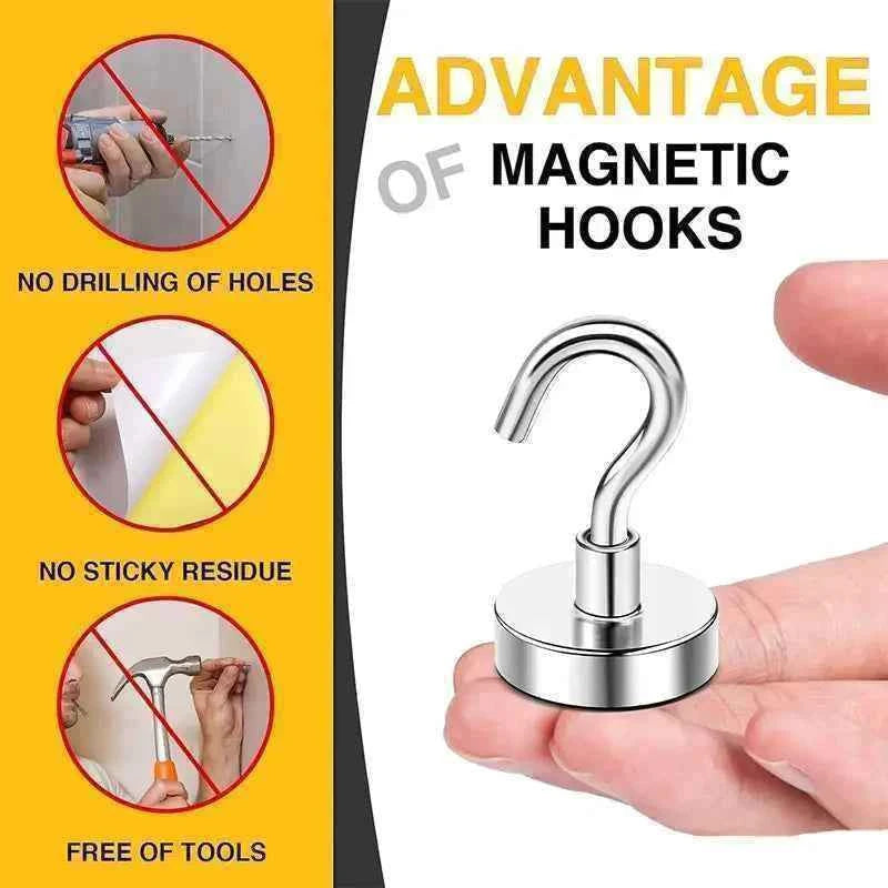 3/6Pcs Magnetic Hooks Heavy Duty, 25 LBS Strong Magnets with Metal Hooks for Refrigerator, Kitchen, Workplace