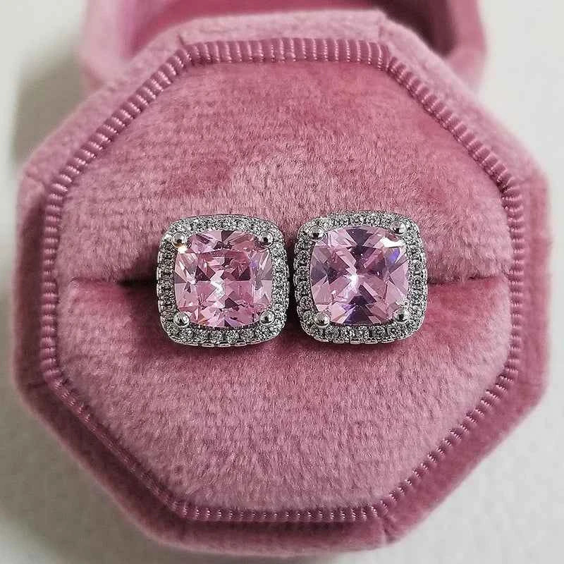 2023 New Arrivals Fashion Luxury silver color korean Zircon Stud Pink Earing Earrings For Women Girl Party Gift Jewelry Z7
