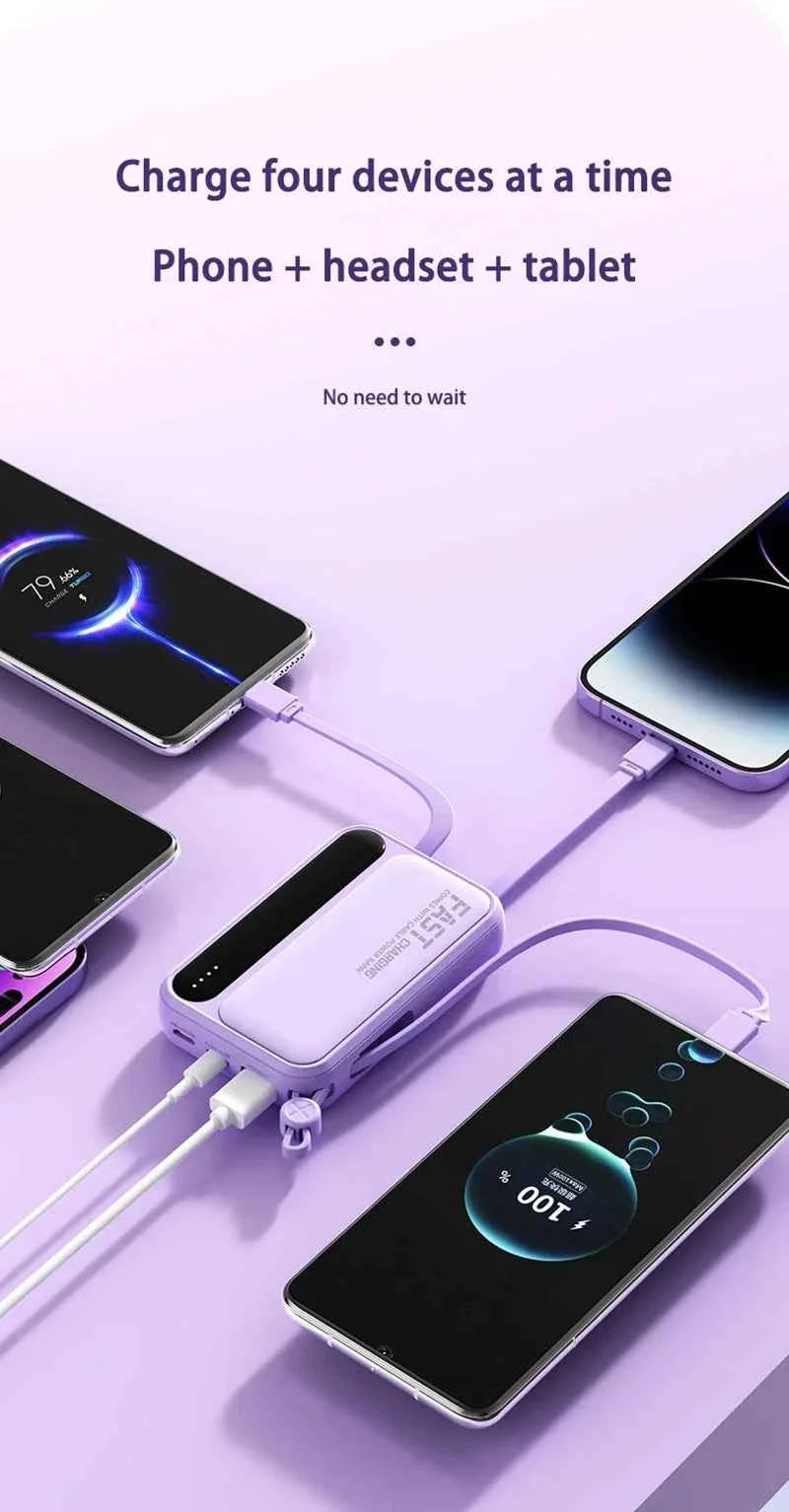 Lenovo 120W 500000mAh Power Bank Large Capacity 4 In1 Cables Intelligent Digital Display Light Portable Powerbank For iPhone New
