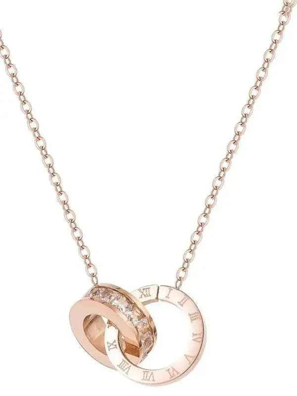 L91 new stainless steel rose gold square diamond Roman numeral double-buckle short necklace
