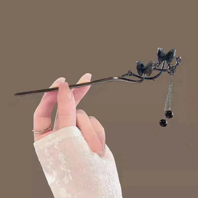 2026 New Chinese Style Butterfly Flower Tassel Hair Stick for Women Vintage Metal Hanfu Chopstick Hair Sticks Hair Accessories