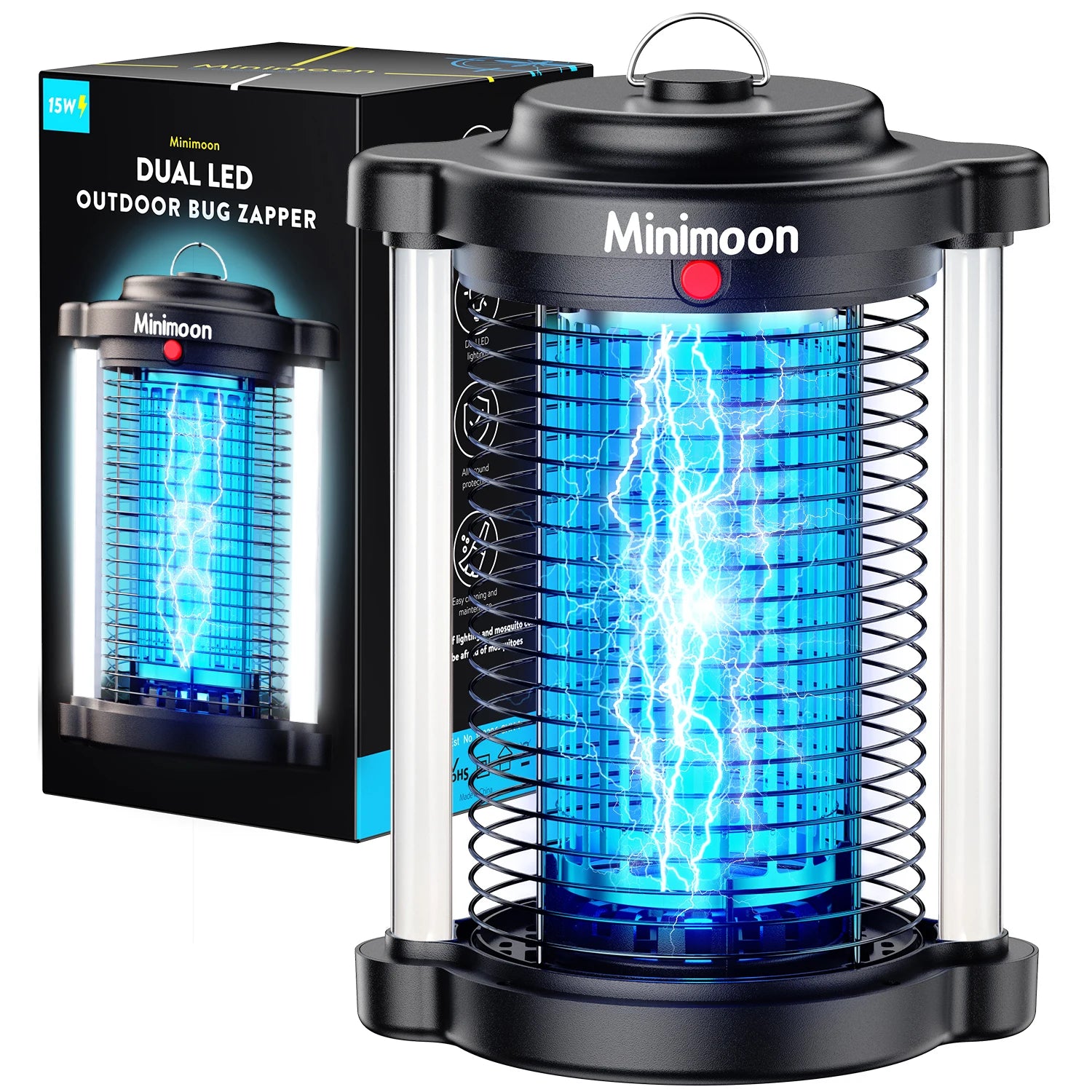 Bug Zapper Outdoor Mosquito Zapper with LED Light 4200V Fly Zapper 15W Electric Fly Traps Outdoor Insect Trap for Yard Backyard