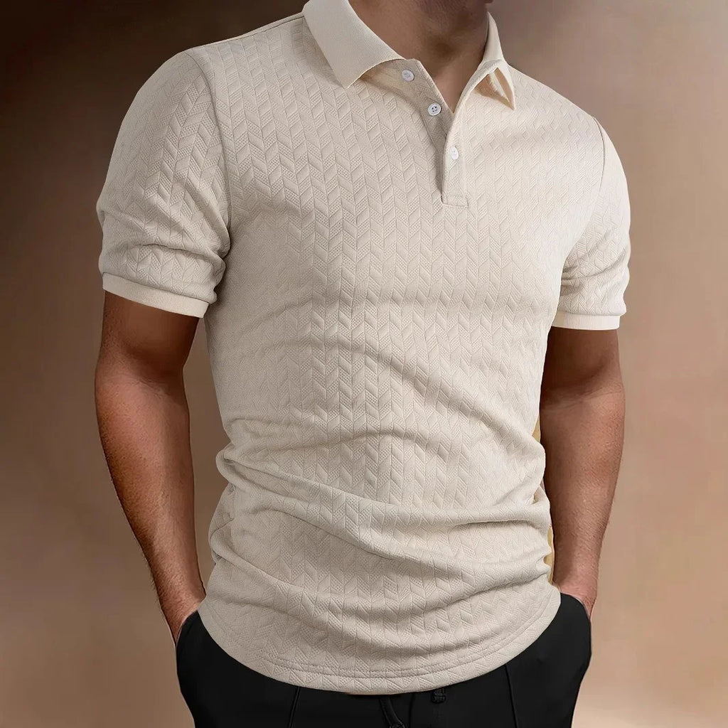 Summer New Men's Jacquard Polo Shirt Heavyweight T-shirt Solid Color Turn-down Collar Fashion Casual Short Sleeve Tops