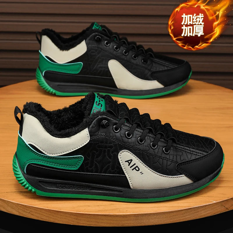 Winter Men's Shoes Casual Running Shoes Trendy Versatile Anti-Slip Sports Cotton Shoes with Plush for Warmth Wear-resistant