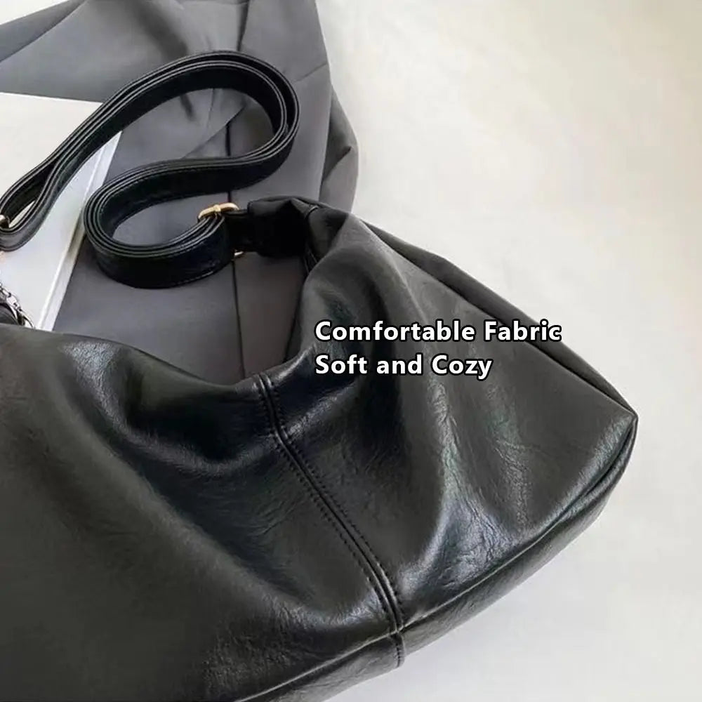 Trendy Slouchy Shoulder Bag for Women PU Leather Large Capacity Underarm Bag Retro Ladies Hobo Tote Bag