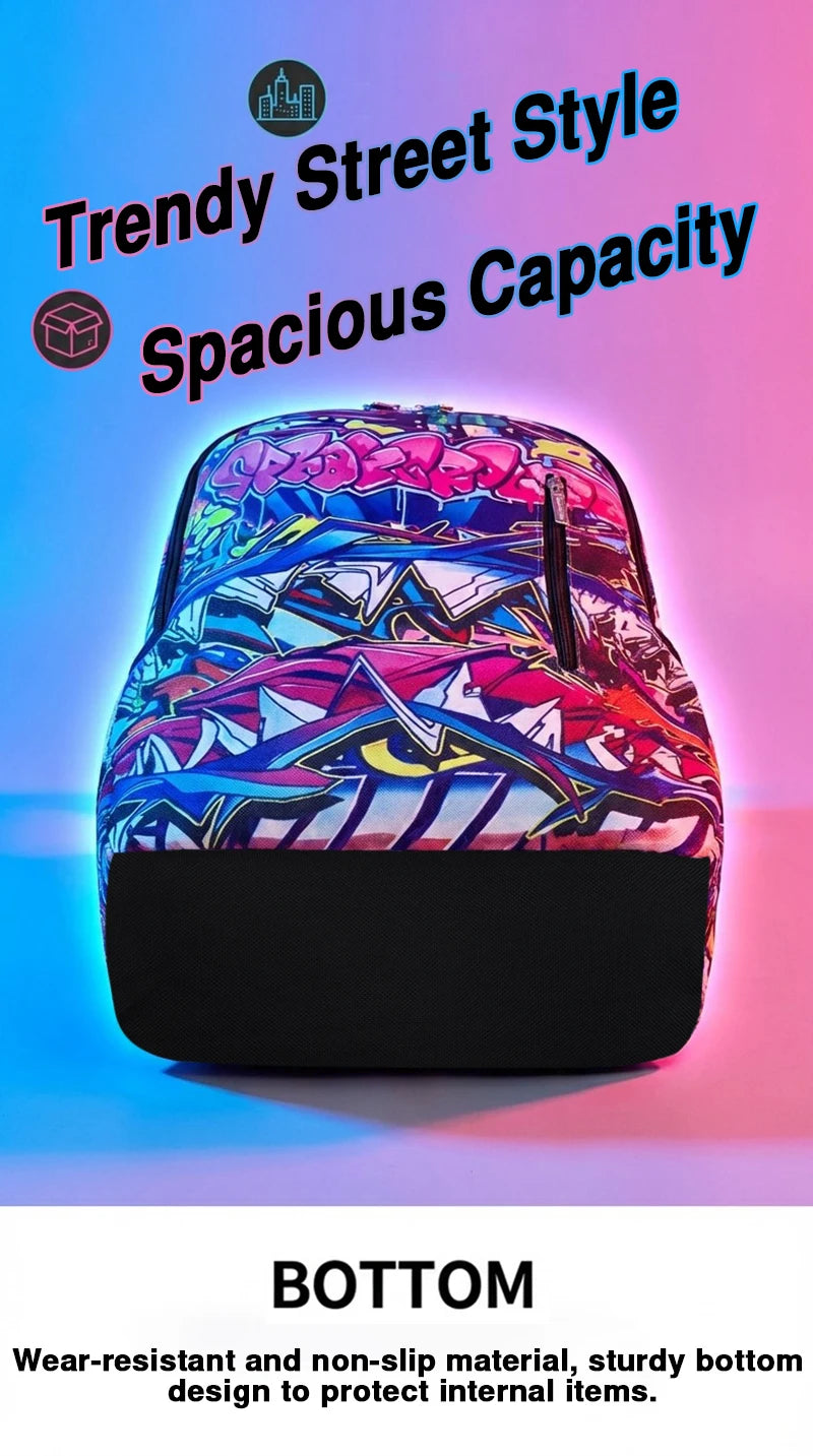 A Hip-Hop Street-Style Backpack with Spray-Painted Ground Motifs for Men, a New Trendy Lightweight Printed Backpack with a Checkered Pattern, Also a Fashionable Outdoor Commuter Bag, Large-Capacity Travel Bag, Multifunctional
