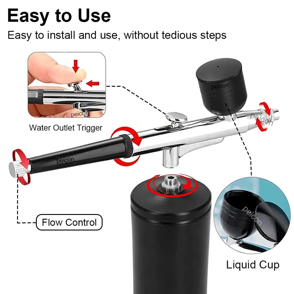 Airbrush Spray Gun for Painting Nails Modeling Crafts Cake Mini Spray Gun 0.3mm Nozzles Portable Airbrush Gun with Cleaning Kit