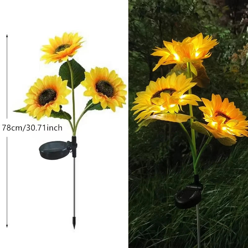 3-Head LED Solar Garden Lights Sunflower Lights Solar Outdoor Lawn Lights Garden Landscape for Porch Landscape Yard Decorations