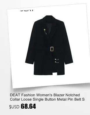 DEAT 2024 New autumn Turn-down Collar Full Sleeves Metal Beaded No Buttons Short jackets Female Single Suit WF18501L Black