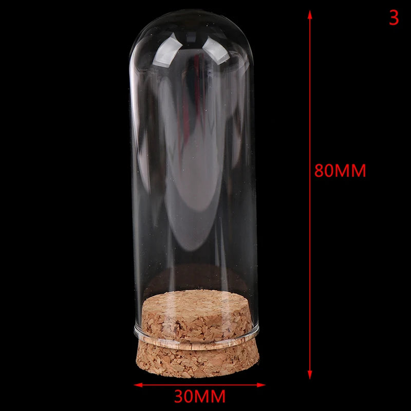 1/6 Doll Glass Dome Display Wood Cork Bell Jar With Wooden Base Decoation Craft