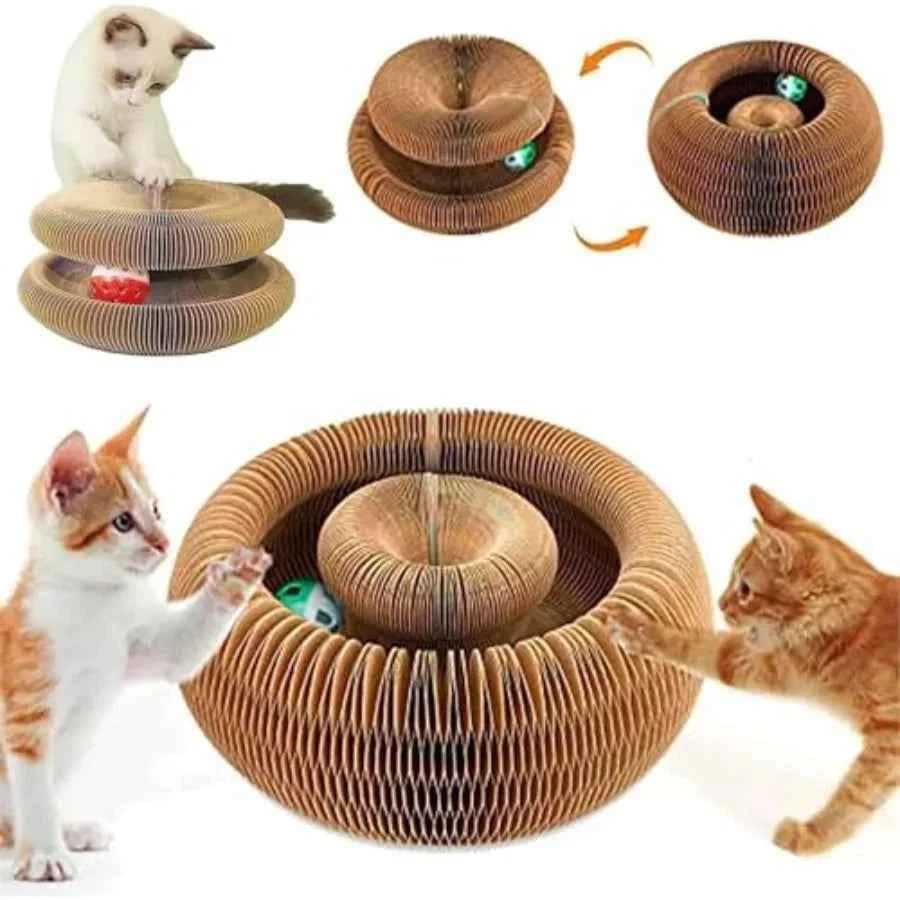 Magic Organ Cat Toy for Indoor Cats Foldable Recyclable Accordion Scratcher Board with Ball Interactive Play Pad in Multi-Color