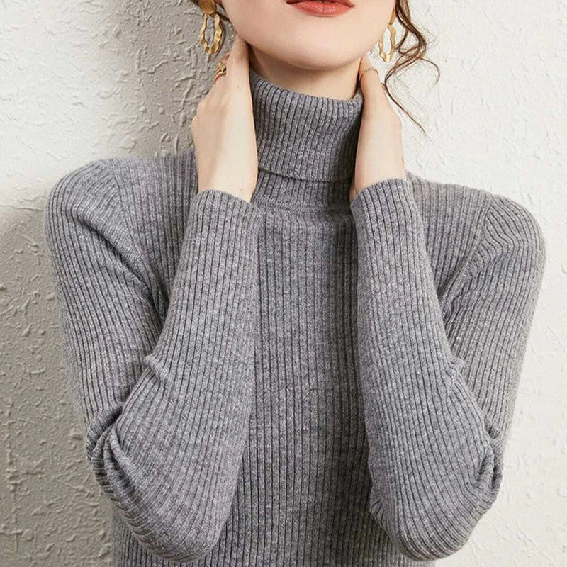 2026 Simple Women Turtleneck Sweater Winter Fashion Pullover Elastic Knit Ladies Jumper Casual Solid Black Female Basic Tops