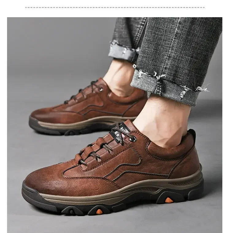 High Quality Leather Men Hikking Shoes Non-slip Sports Shoes Fashion Comfortable Moccasins Breathable Retro Men Walking Sneakers