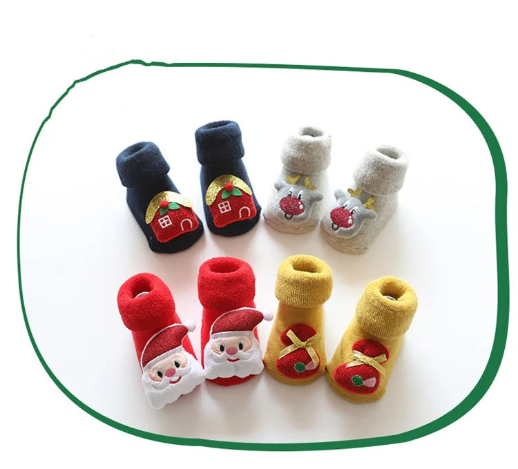 0-3Y Kids Christmas Anti-slip Long Socks For Girls Boys Winter Newborn Cotton Stocking Terry Thick Warm New Children Floor Sock