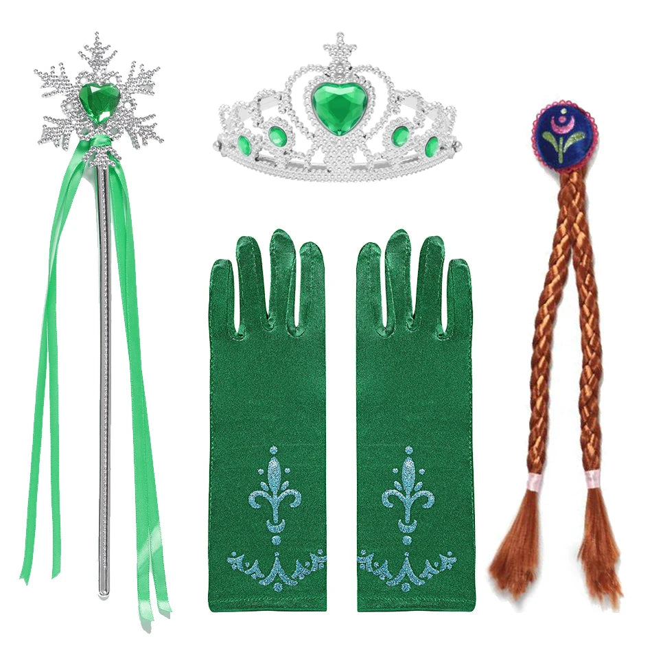 Girl Princess Costume Accessories Gloves Wand Crown Jewelry Set Princess Wig Braid Princess Dress Costume Cosplay Accessories