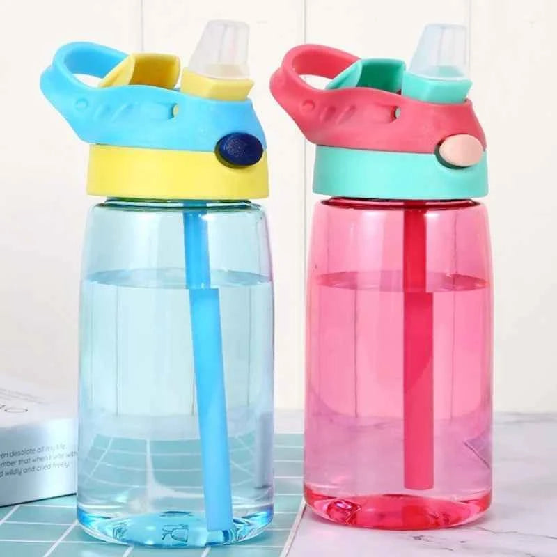 480ML Water Bottle With Straw Portable Plastic Bottles Outdoor Leakproof Cup Kids Girls Summer Cold Water Juice Drinking Bottle