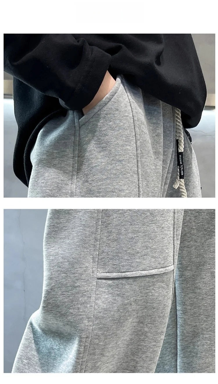 2026 New Spring Casual Kids Pants Black Elastic Waist Straight Leg Sweatpants for Boys Loose Pocket Children Trousers
