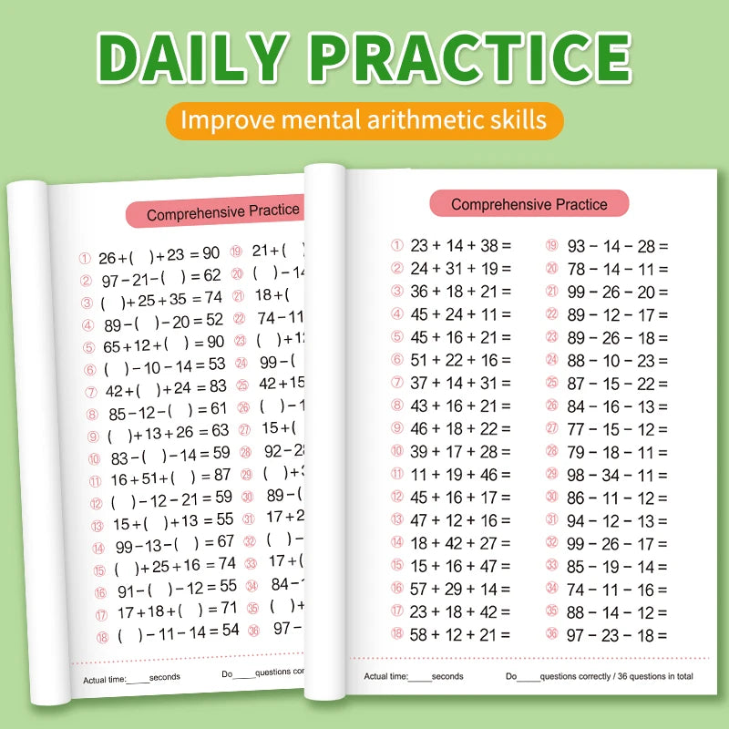 Children's Math Exercise Book, Math Improvement Tool: Addition and Subtraction Within 100, Ideal Math Education Workbook, Back-To-School Gift, Christmas Giveaway