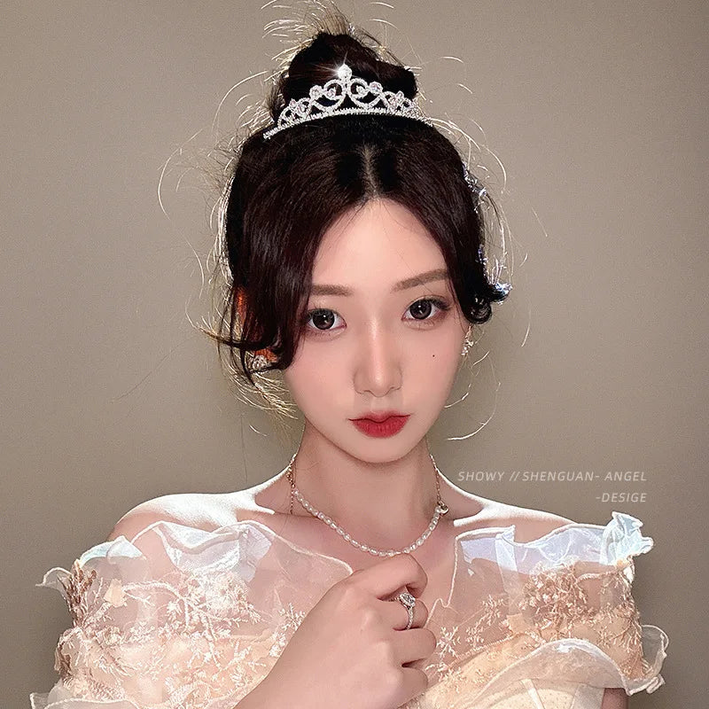 Children's Princess Crown Crystal Tiara Girls Hair Accessories High-end Atmosphere Dance Performance Birthday Gift Crown