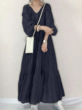 ZANZEA Robe Vintage à Volants pour Femmes, Robe Longue Décontractée à Manches Bouffantes, Col en V, Robes Élégantes