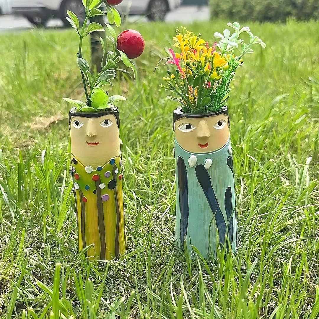 Handcrafted Bohemian Face Resin Artistic Vase - Home Decor Accent Ornament
