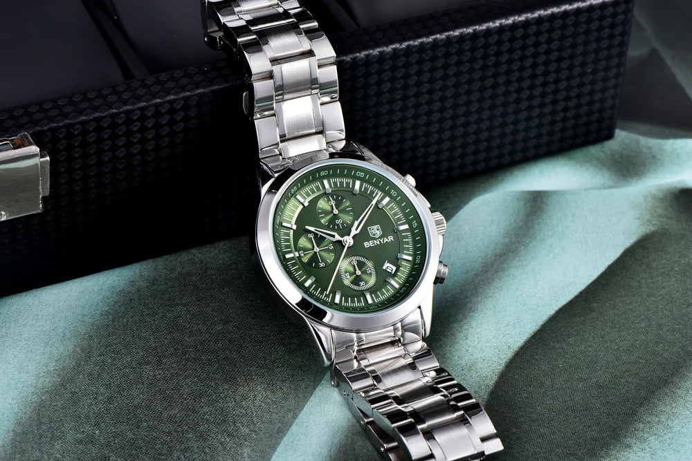 BENYAR Men's Watches Luxury Quartz Wristwatches Chronograph Watch Men Gifts Waterproof Stainless Steel Clock Reloj Hombre 2025