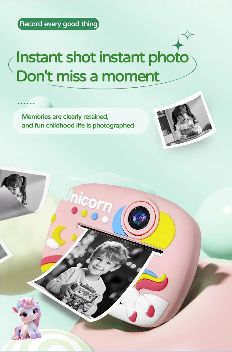 Kids Camera Instant Print 1080P HD Toddler Digital Video Camera 2.4-Inch Toy for Girls Boys Age 3-12 Christmas Birthday Gift