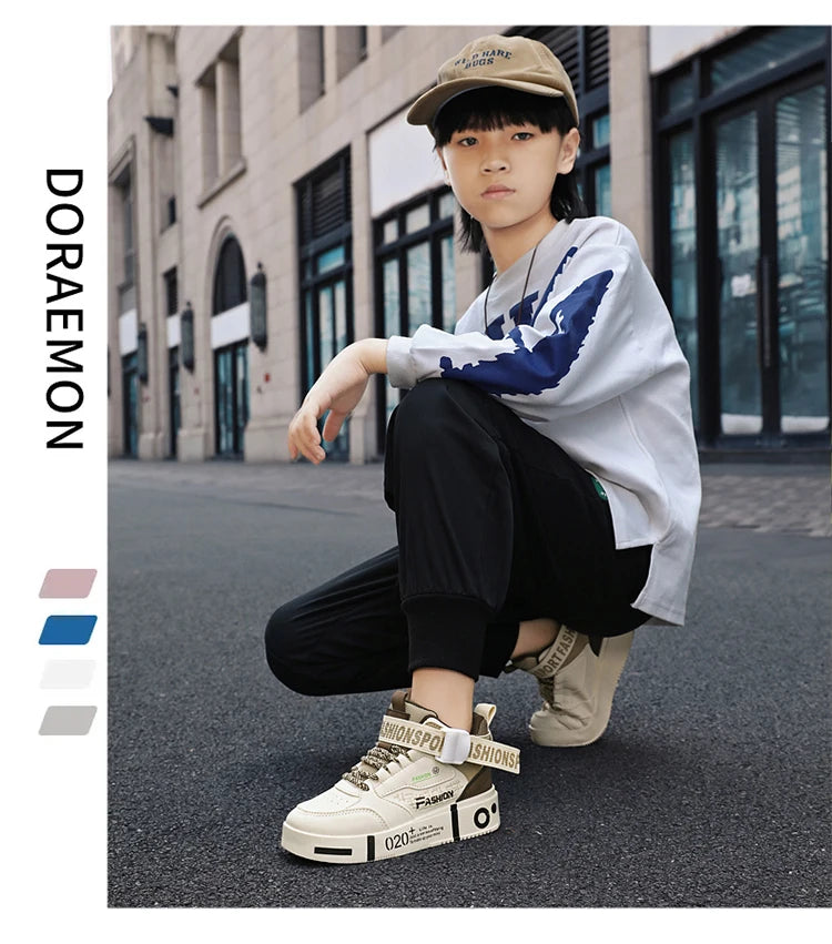 Kids Fashion Sports Shoes Boys High Top Board Shoes Leisure Breathable Outdoor Children Running Sneakers boys Child Casual Shoes
