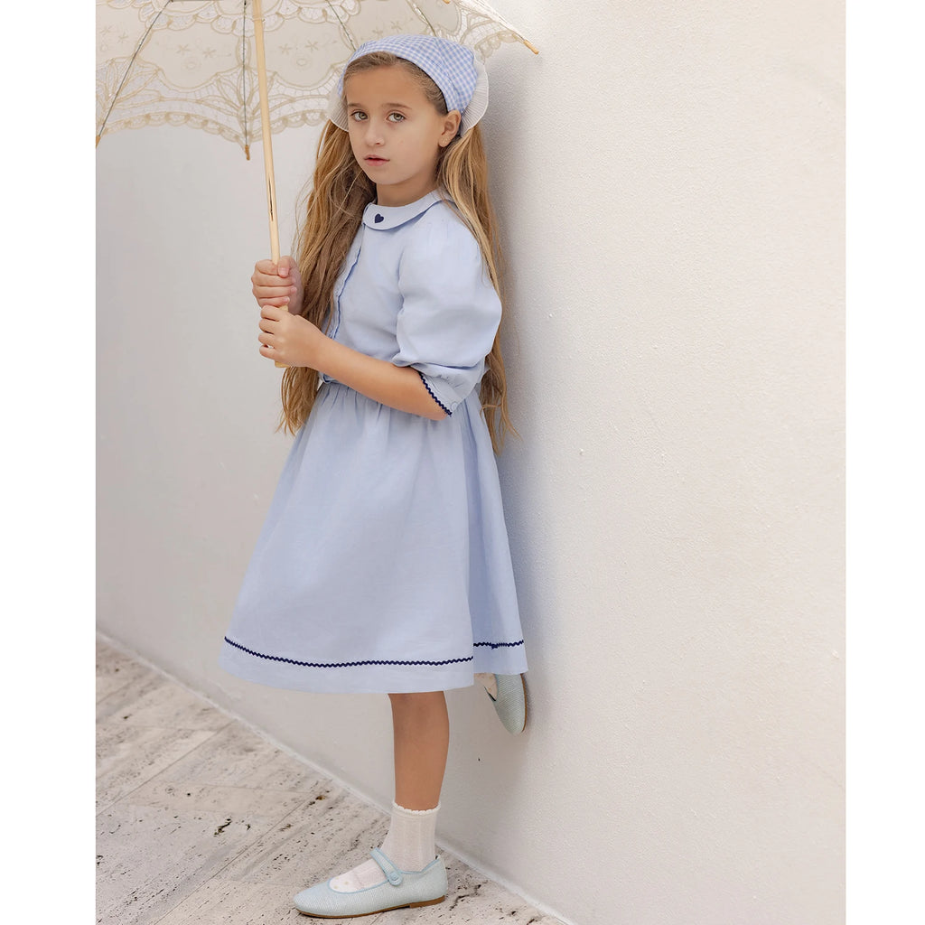 AP Barcelona Blue Collection Girls Dress Embroidery Brothers Sisters Family Matching Clothing Boys Plaid Set Knit Top
