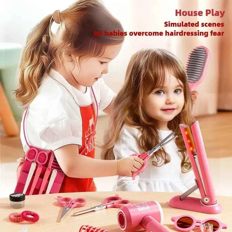 Girls Beauty Salon Set Kids Hair Beauty Makeup Set Simulation Hair Dryer Fashion Styling Tool Pretend Play House Gift Fun Game