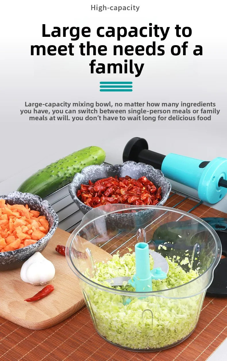 Handheld Vegetable Chopper Multifunction Kitchen Tool for Garlic Ginger Mincing Dicing Slicing with Large Capacity Container