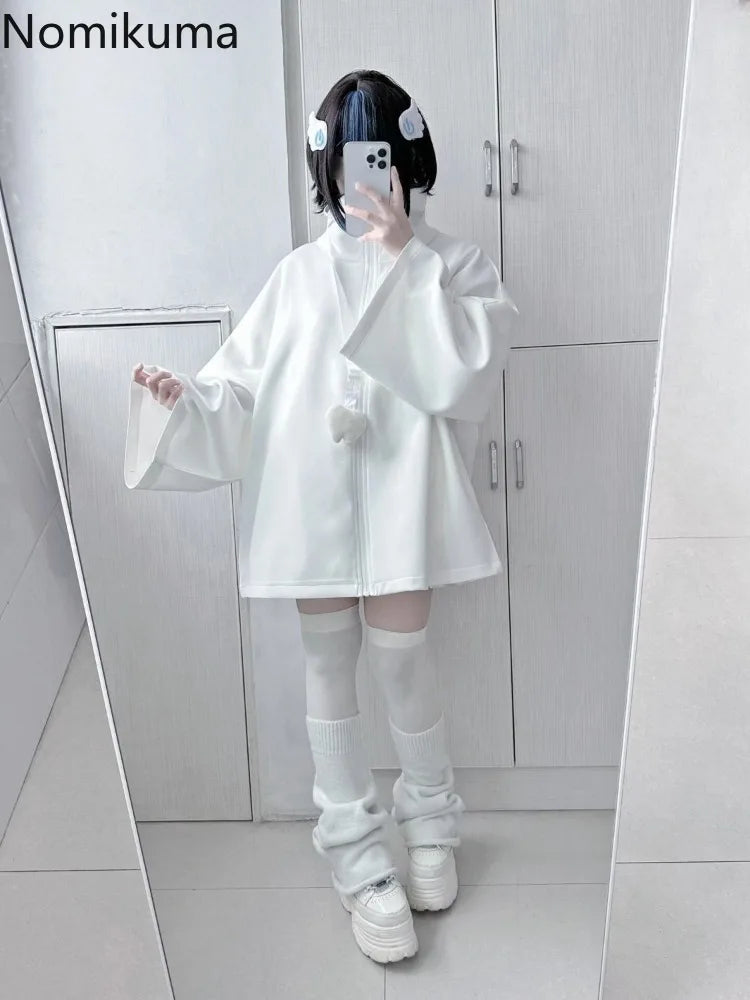 2025 Ropa Mujer Streetwear Coat for Women's Japanese Y2k Clothing Fashion White Zipper Outwear Tops Casual Stand Neck Jackets