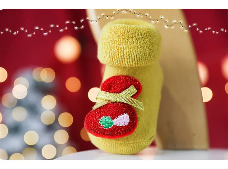 0-3Y Kids Christmas Anti-slip Long Socks For Girls Boys Winter Newborn Cotton Stocking Terry Thick Warm New Children Floor Sock