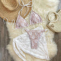 Lace Fabric Three-pieces Swimsuit Set With Sarong Bikini Inspired Women's Swimwear Beachwear Bathing Suit Vacay Outfit Biquini