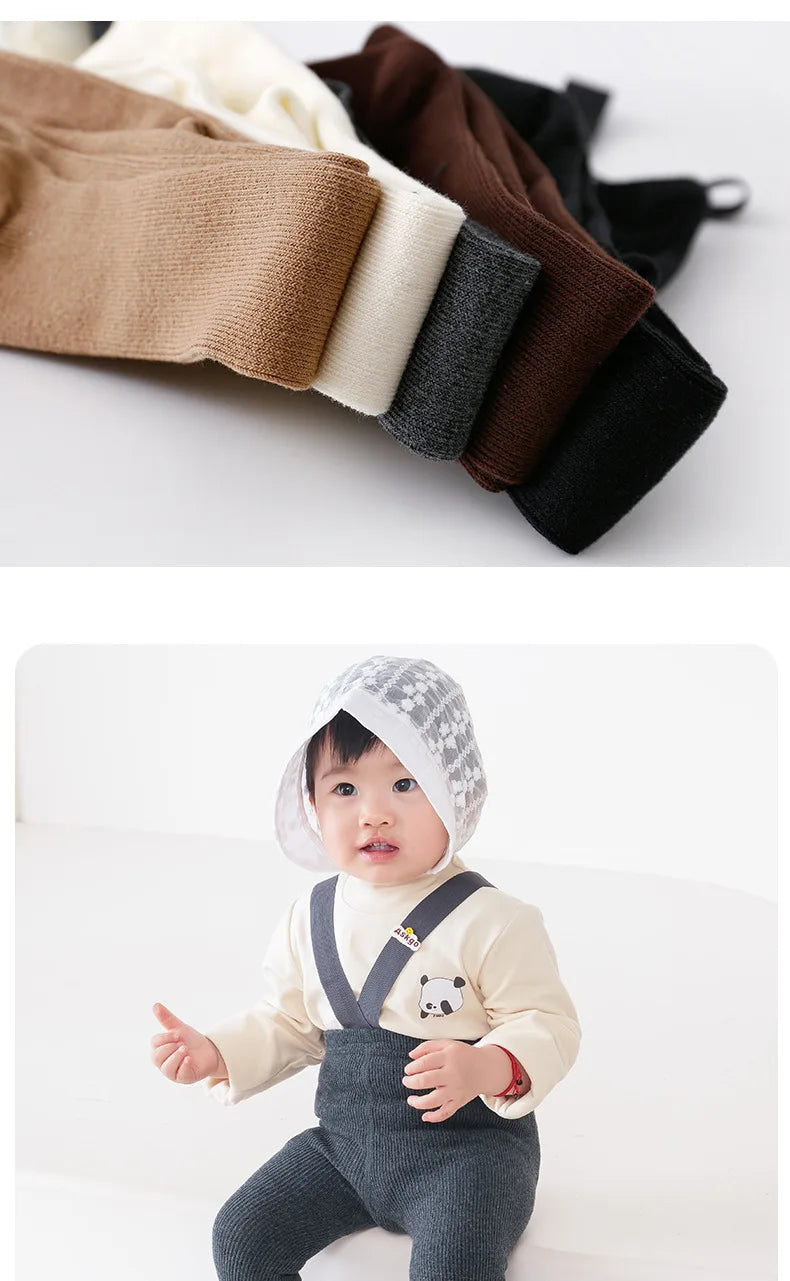 Newborn Baby Boys Girls Pantyhose Solid High Waist Ribbed Knit Tight Infant Spring Autumn Strap Leggings