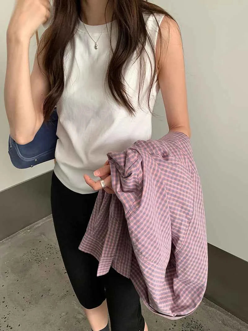 Spring women's casual solid color round neck slim fit vest
